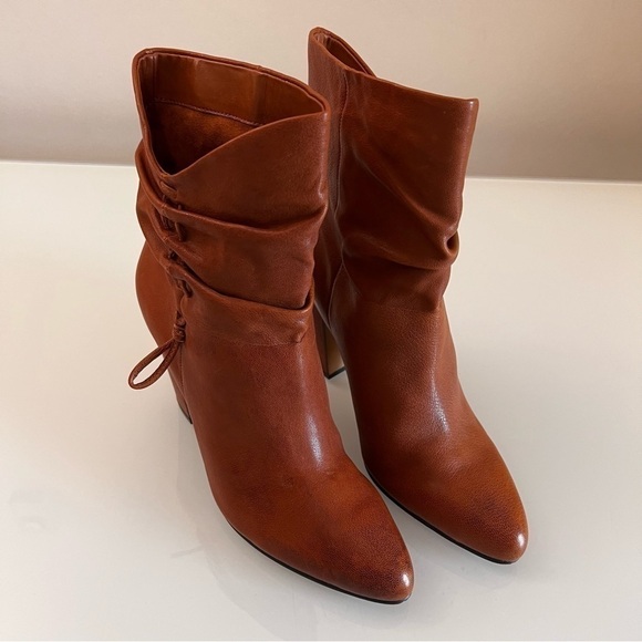 Vince Camuto Shoes - VINCE CAMUTO | Brown leather sloughed stalked heel designer ankle boot